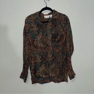 Vintage 90s Allison Smith Women's Paisley Print Long Sleeve Button‎ Up Shirt M